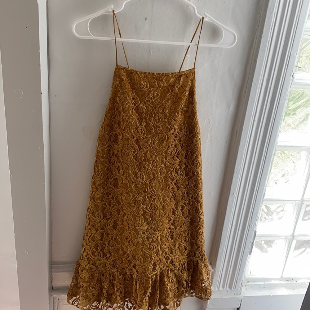 Free People Mini dress yellow velvet lace